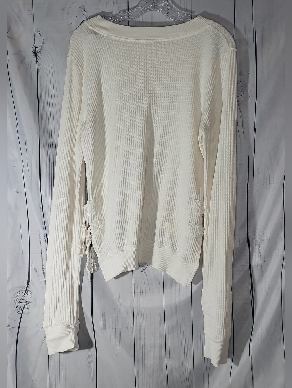 Free People One Cream Cropped Interlaken Cozy Thermal Textured Knit Pullover - Picture 2 of 10